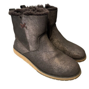 EMU Australia Booties Sherpa Lined Size 8 Brown Shimmer Zip Up
